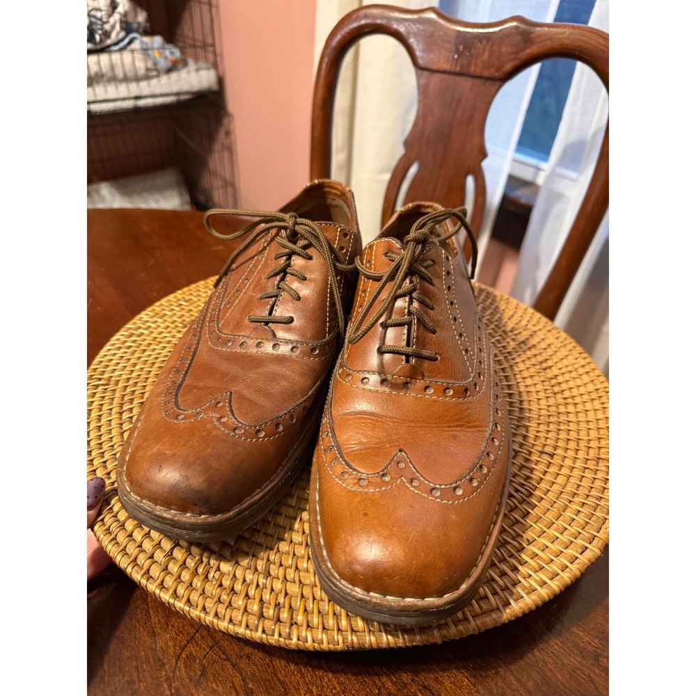 Born Mens Tan Leather Wingtip Oxford Brogue Dress Shoes M5032 Size 10.5 EU 44.5 - Picture 6 of 9